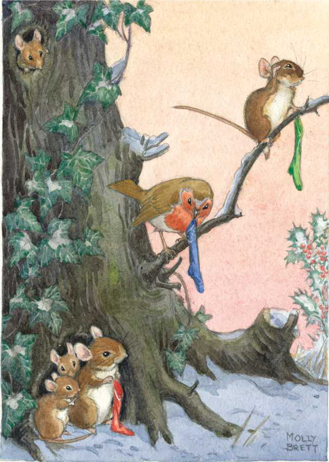 Molly Brett Kunstkarte Weihnachtsabend für Waldtiere 