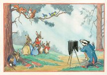 Postcard Molly Brett | A Badger Lines Up A Rabbit Family Photograph Postcard Molly Brett | A Badger Lines Up A Rabbit Family Photograph
