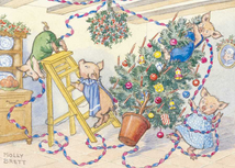 Postcard Molly Brett | A Family Of Pigs Putting Up Christmas Decorations Postcard Molly Brett | A Family Of Pigs Putting Up Christmas Decorations