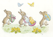 Postcard Molly Brett | Three Rabbits With Easter Eggs Postcard Molly Brett | Three Rabbits With Easter Eggs