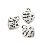 Tibetan Silver Plated Made with Love Heart Charms Pendants Tibetan Silver Plated Made with Love Heart Charms Pendants