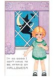 Victorian Halloween Postcard | A.N.B. - Meisje staat voor een raam met daarachter een heks op een bezemsteel Victorian Halloween Postcard | A.N.B. - Meisje staat voor een raam met daarachter een heks op een bezemsteel