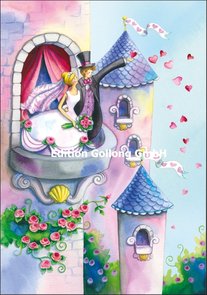 Nina Chen Double Card | Bridal couple on castle tower