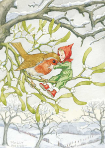 Postcard Molly Brett | Christmas robin and pixie