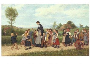 Postcard Albert Anker - The School Walk