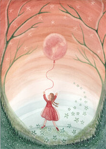 Postcard Bijdehansje | Girl with moon balloon