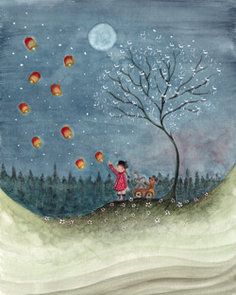 Postcard | Girl with lampions