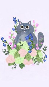 Postcard | Flower Kitty LIGHT PINK with grey cat