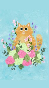 Postcard | Flower Kitty BLUE with red cat