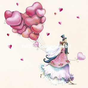 Nina Chen Postcard | Newlyweds with balloons