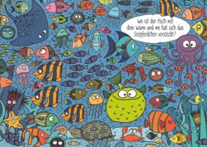 Search Postcard | Wo ist der Fisch mit dem Wurm und wo das Seepferdchen?