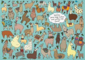 Search Postcard | Welches Lama trägt Socken und welches hat Durst?