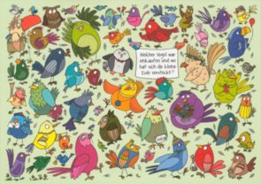 Search Postcard | Welcher Vogel war einkaufen und wo hat sich die kleine Eule