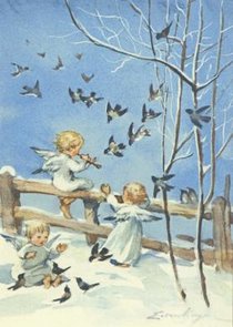 Postcard | Three Angels and Birds making Music