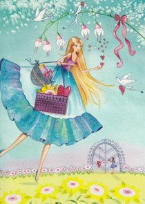 Postcard Kristiana Heinemann | Woman with gifts and Hearts