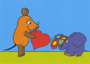 Postcard Sendung mit der Maus | Mouse with heart elephant with flowers 