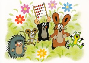 Postcard Krtek - Der kleine Maulwurf - Animals with an abacus (the little mole)