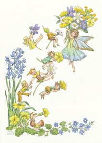 Postcard Molly Brett | Faeries With Bluebells, Primroses And Daisies