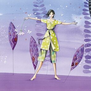 Postcard Kristiana Heinemann | Woman with flower and butterflies