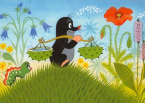 Postcard Krtek - The little mole with chestnut scales