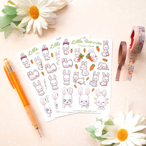 Itty Bitty Bunnies kawaii Stickersheet WHITE by Dreamchaserart