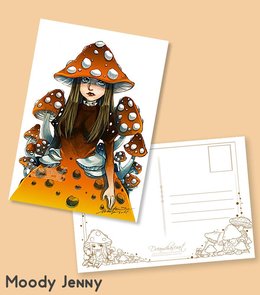Mushy Mushy girls postcard - Moody Jenny - by Dreamchaserart