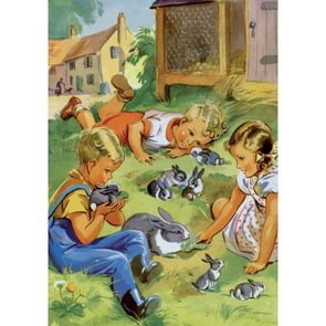 Postcard | Feeding the Rabbits (1940s)