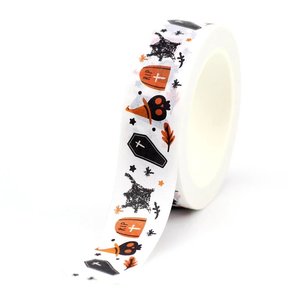 Halloween Washi Masking Tape | White with coffins and skeletons