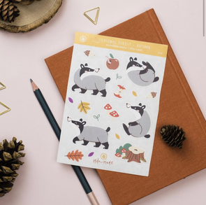 Matte Vinyl Autumn Badger Stickers by Mila-Made