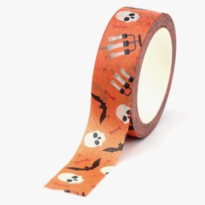 Halloween Washi Masking Tape | Orange with Skulls, bats and candles