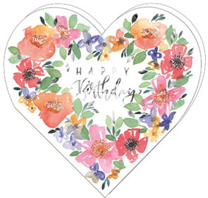Heart Shaped Folded Card | Happy Birthday (Flowers)