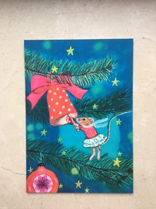 Postcard Christmas Mouse Candy Cane - by Bianca Nikerk