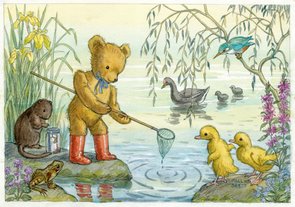 Postcard Molly Brett | Caught A Tadpole, Teddy?