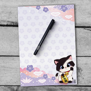 A5 Notepad Maneki Neko Black White - by Hidekos Artwork