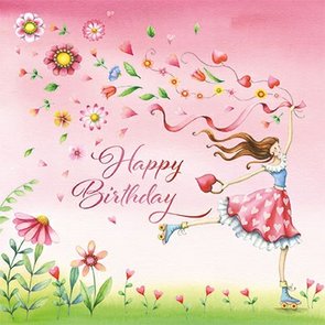 Nina Chen Postcard | Happy Birthday (woman with roller skates)