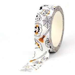 Washi Tape | Halloween White Mix Pattern Skull Pumpkin Cat Spider