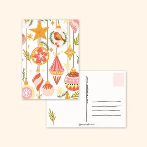 Christmas Postcard by Muchable - pattern ornaments, robin bird, star