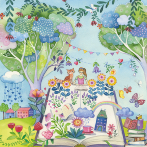 Postcard Kristiana Heinemann | Woman in the garden with a big book