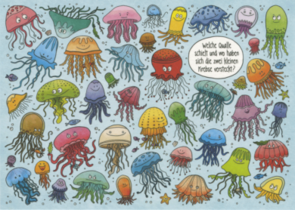 Search Postcard | Welche Qualle schielt und wo haben sich die zwei kleinen Krebse versteckt?