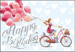 Mila Marquis Folded Card | Happy Birthday (Women on bicycle)