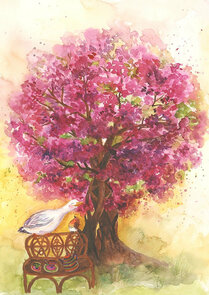 Postcard 'Boom met roze bloesem' - Romyillustrations