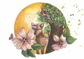 Postcard 'Hertje in de avondgloed' - Romyillustrations