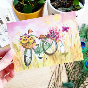 Postcard 'Fietsen in de lentezon' - Romyillustrations