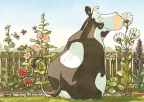 Postcard  Lieselotte | Lieselotte is sitting in the flower bed