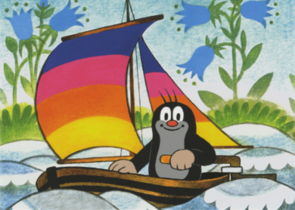 Postcard Krtek - Der kleine Maulwurf - The little mole in the sailboat