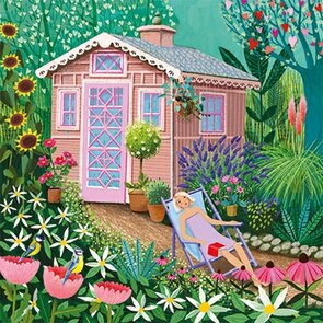 Mila Marquis Postcard | Woman in a deckchair in the garden