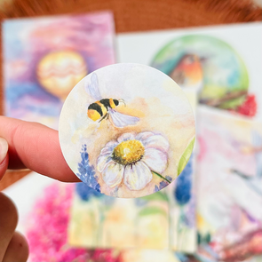 5x Sticker Bloem met de bij by RomyIllustrations