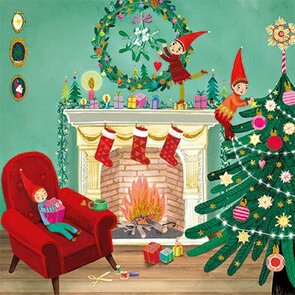 Mila Marquis Postcard Christmas | Imp by the fireplace