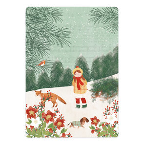 The Lemonbird Postcard | Meisje met slee, vos en hond