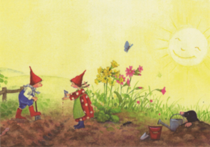 Postcard Daniela Drescher | Pippa and Pelle in the spring garden